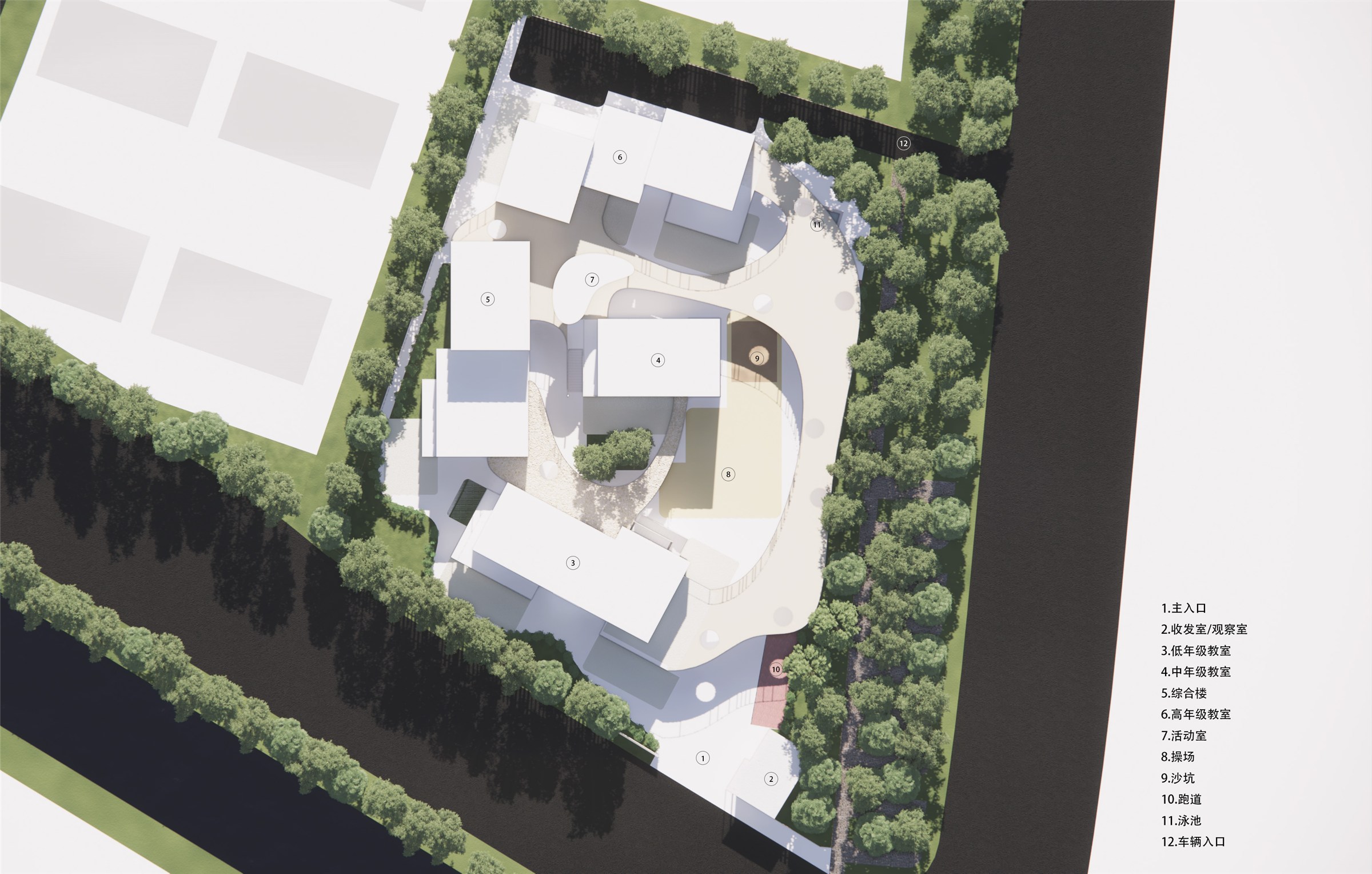 Aerial architectural proposal for a kindergarten in Nanjing